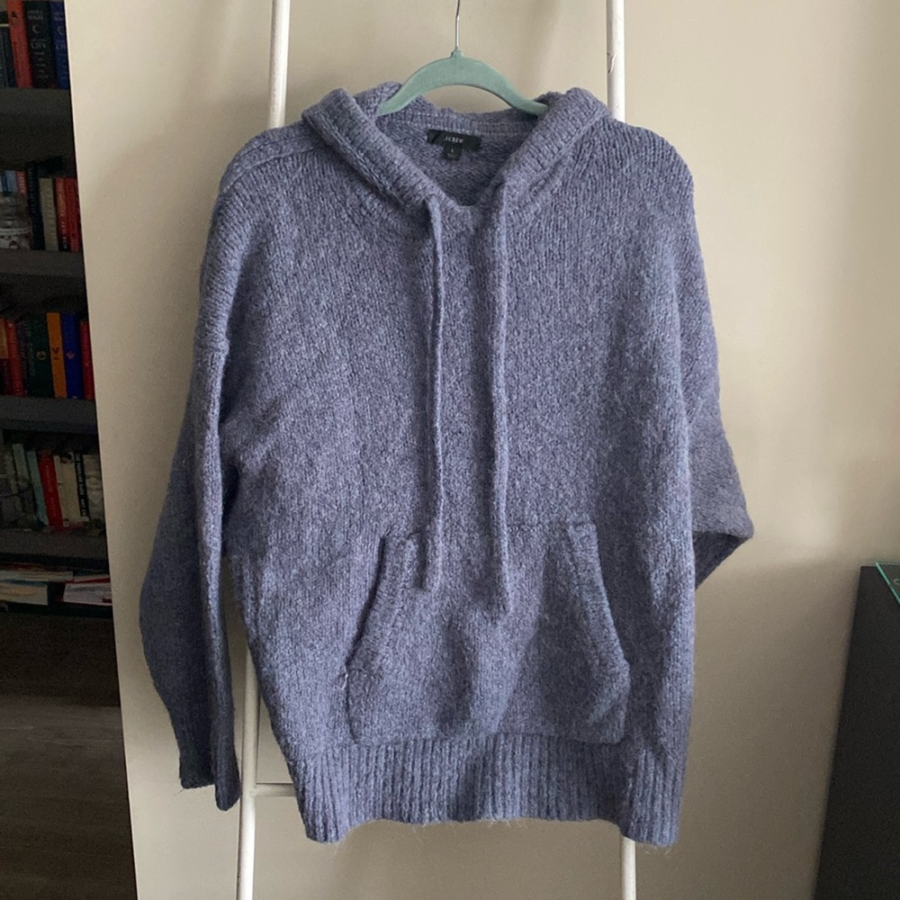 NWOT J Crew Blue/Grey Knit Hooded Sweatshirt Size L